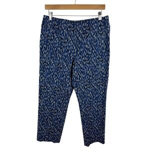 NIC+ZOE Womens Abstract Print Pants Sz 12‎ Blue High Rise Cropped Casual Career